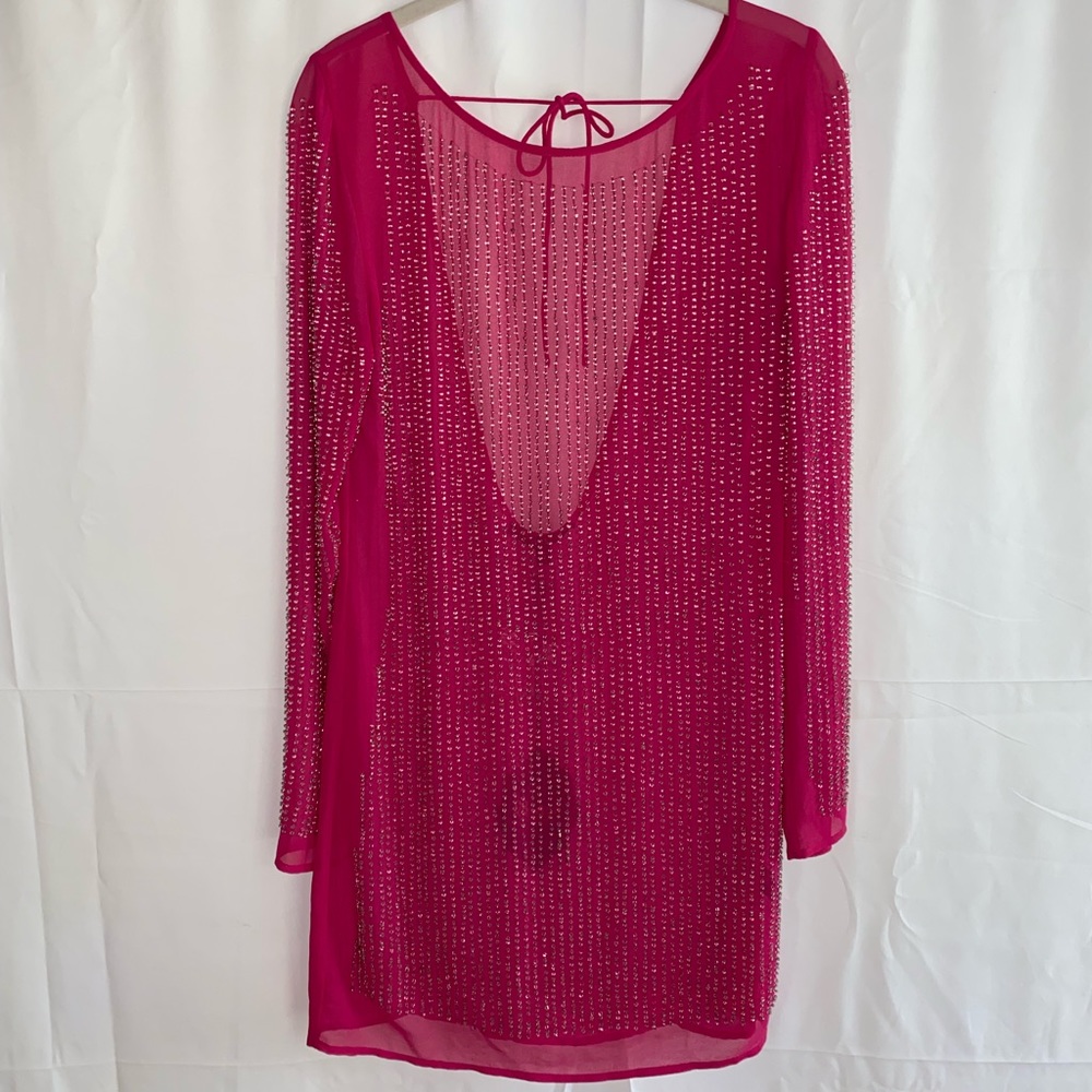 Fuchsia long sleeve beaded dress - S - NWT